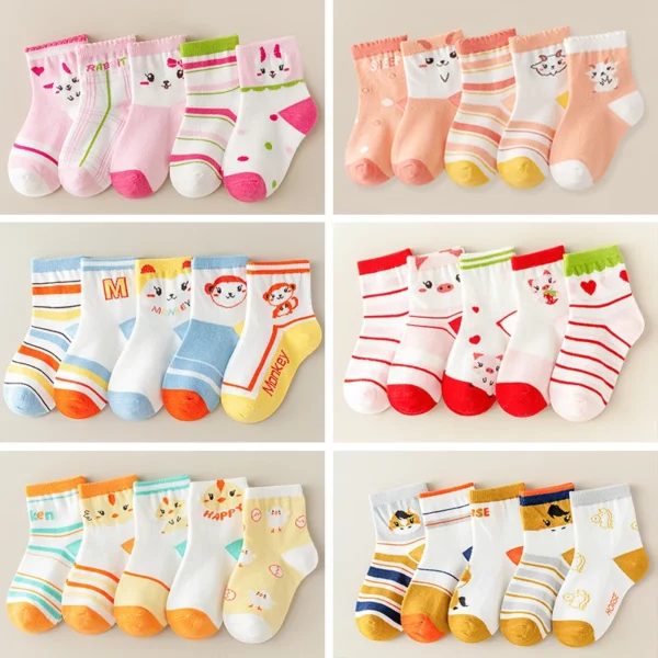 5Pairs Children’s socks animal Print Comfortable Breathable Casual Soft Kids Socks thin socks for children носки летние детские