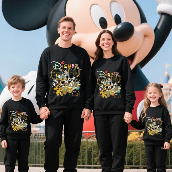 Disney Trip 2025 Mickey and Friends Print Cotton Sweatshirt Family Matching Outfit Mom Dad Kids Parent Child Casual Wear